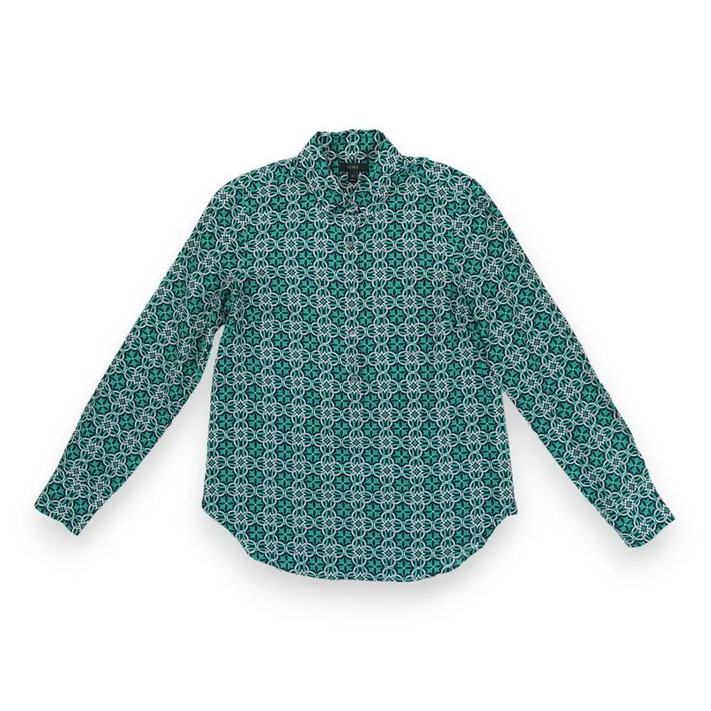 J Crew Women's Medallion Popover Style‎ Blouse Size 0 Long Sleeve Button Up